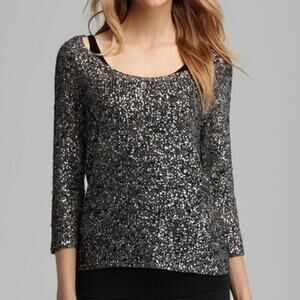 Eileen Fisher Karma Shimmer Sequin Top Black Size PS
